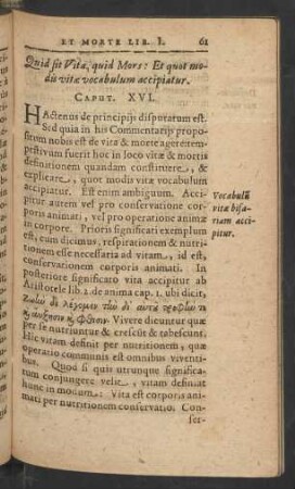 Quid sit Vita, quid Mors: Et quot modis vitae vocabulum accipitatur. Caput XVI.