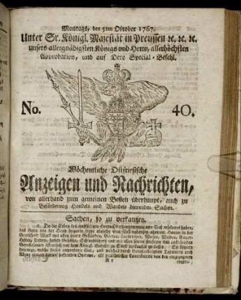 No. 40. Montags, den 5ten Oktober 1767.