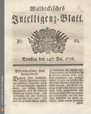 No. 10. Dienstag den 24ten Dec. 1776