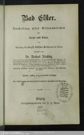 Bad Elster : Darstellung alles Wissenswerthen für Ärzte und Laien