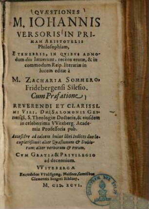 Quaestiones : in primam Aristotelis philosophiam, e tenebris, in quibus admodum diu latuerunt
