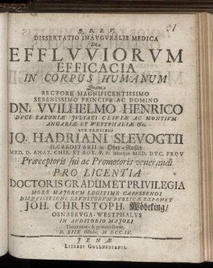 Dissertatio Inauguralis Medica De Effluviorum Efficacia In Corpus Humanum