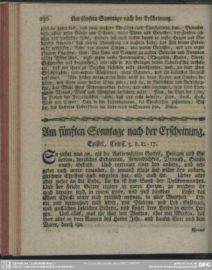 Am fünften Sonntage nach der Erscheinung. Epistel, Coloss. 3. v. 12-17