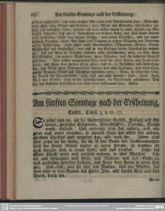 Am fünften Sonntage nach der Erscheinung. Epistel, Coloss. 3. v. 12-17