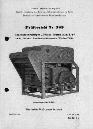 Grassamenreiniger „Petkus Wutha K 218/1"