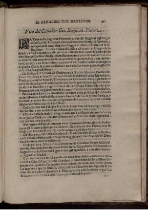 Vita del Cavalier gio. Baglione, Pittore.