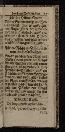 Das XIII. Capit. De Impotentia Aphrodisia.