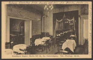 Ansichtskarte Gastraum in der „Konditorei Gepler“, Oranienstraße 13-14