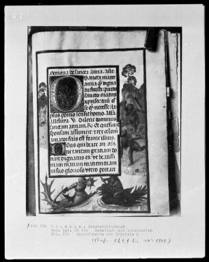Gebetbuch mit Kalendarium — Kampf zwischen zwei Mischwesen, Folio 218verso