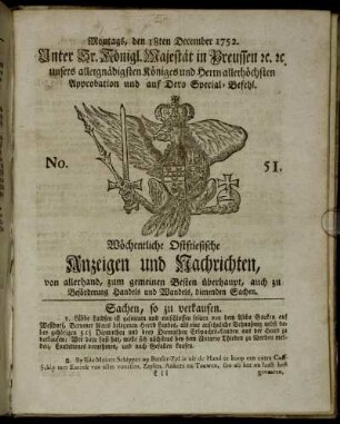 No. 51. Montags, den 18ten December 1752.