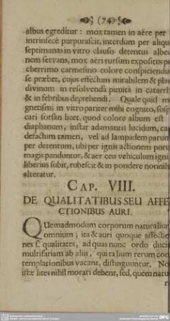 CAP. VIII. DE QUALITATIBUS SEU AFFECTIONIBUS AURI.