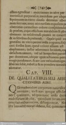CAP. VIII. DE QUALITATIBUS SEU AFFECTIONIBUS AURI.