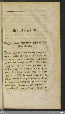 Beilage B. Nothgedrungene Protestation gegen ein falsches Gerücht
