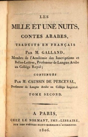 Les Mille Et Une Nuits : Contes Arabes, Tome Second