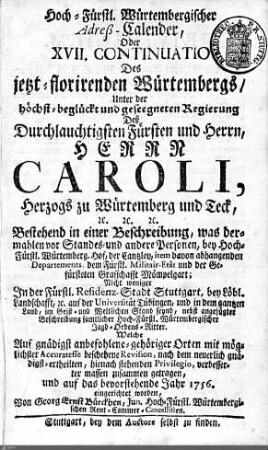 1756: Württembergisches Adressbuch, 1756