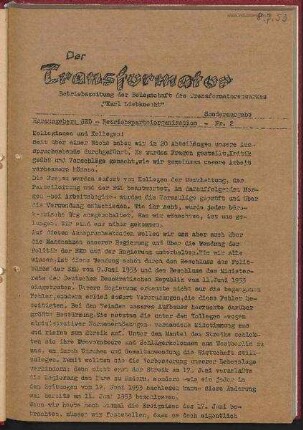 'Der Transformator - Sonderausgabe Nr. 2', Nr.2/1953 (8. Juli 1953)