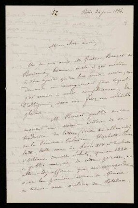 Nr. 9: Brief von Ernest Renan an Paul de Lagarde, Paris, 24.6.1854