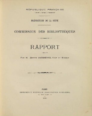 République Française ..., Préfecture de la Seine, Commission des Bibliothèques, Rapport