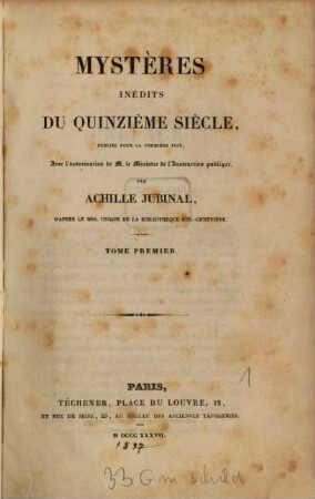 Mystères inédits du quinzième siècle, 1