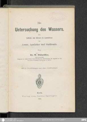 Die Untersuchung des Wassers