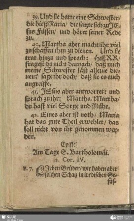 [Am Tage S. Bartholomäi]