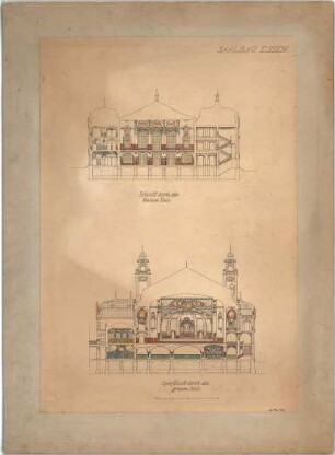 Billing, Hermann; Essen (Nordrhein-Westfalen); Saalbau - Kleiner Saal (Längsschnitt); Großer Saal (Querschnitt)