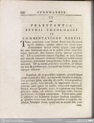 CV De Praestantia Studii Theologici In Commentatione Mortis