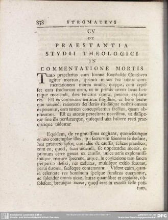 CV De Praestantia Studii Theologici In Commentatione Mortis