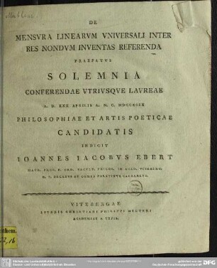 De Mensura Linearum Universali Inter Res Nondum Inventas Referenda