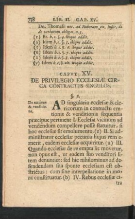 Caput XV. De Privilegio Ecclesiae Circa Contractus Singulos