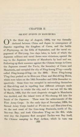 Chapter II. Recent events in Manchuria