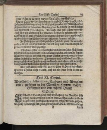 Das XI. Capitel. Abgötterey, Atheismus, Zauberey und Aberglauben, zerstörenin des Menschen Hertzen wahre Erkäntnis und den rechten Dienst Gottes