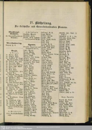IV. Abtheilung. Berufsklassen und Gewerbebetriebe : IV. Abtheilung. Die Geschäfts- und Gewerbetreibenden Plauens