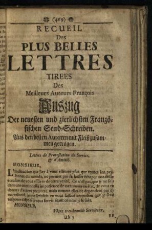 REcueil De Bons Conte Et de Bons Mot Tirez Des Ouvrages des plus beaux Esprits de ce Tems. Das ist: Artige Historien Und Sinnreiche Reden/ Aus den neuesten und besten Scribenten mit Fleiß zusammen getragen.