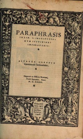 Paraphrasis In Lib. I. Institutionum Iustiniani Imperatoris