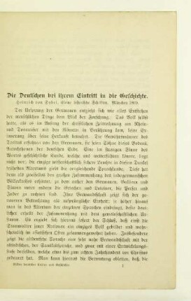 Die Deutschen bei ihrem Eintritt in die Geschichte