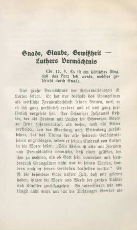 Gnade, Glaube, Gewißheit - Luthers Vermächtnis
