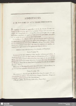 Additions à ce volume et aux trois précédens