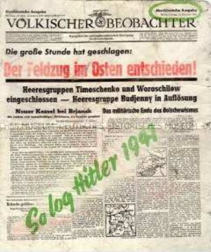 Abwurf-Flugschrift der Alliierten im Layout einer Feldausgabe des "Völkischen Beobachter"
