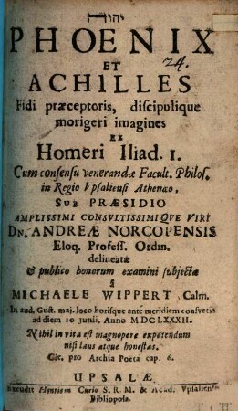 Phoenix et Achilles fidi praeceptoris discipulique morigeri amaginis ex Homeri Iliad. 1.
