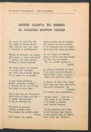 Donde cuenta su odisea el gaucho Martín Fierro