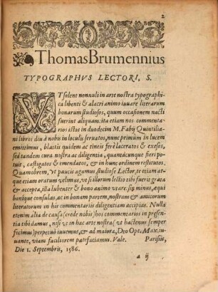 In M. Fab. Quintiliani ... XII libros institutionum oratoriarum ... breves ... commentarii