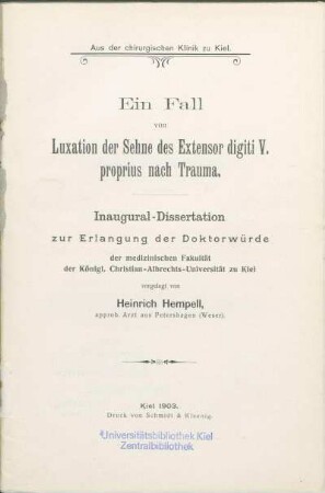 Ein Fall von Luxation der Sehne des Extensor digiti V. proprius nach Trauma