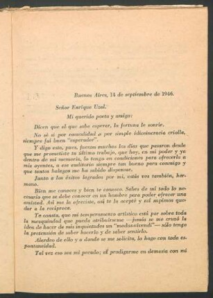 [Carta de Tito Martínez al autor Enrique Uzal]
