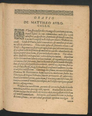 Oratio De Mattheo Aurogallo.