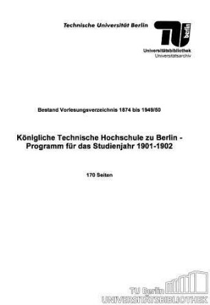 Programm für das Studienjahr 1901-1902