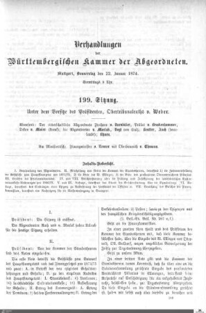 199. Sitzung, Stuttgart, 22.1.1874