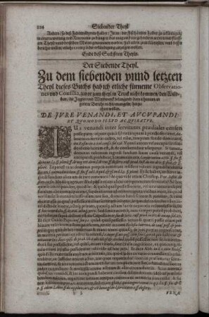 Der Siebende Theyl. Zu dem siebenden unnd letzten Theyl dieses Buchs hab ich etliche fürneme Observationes und Consilia [...]