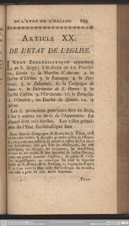 Article XX. De L'Etat De L'Eglise