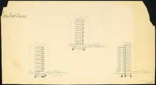 Wohnhochhaus, Emslebener Straße Hindenburg Straße: Schnitte durch Wohnungen und Treppenhaus 1.200